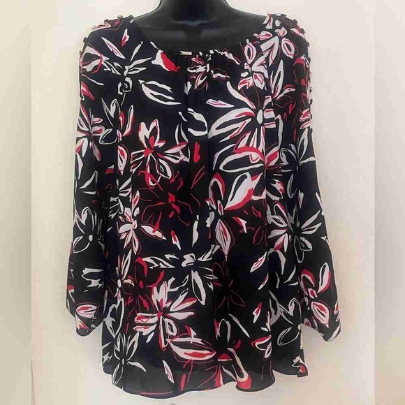 Investments Tops - Investments Black and Red Floral Blouse